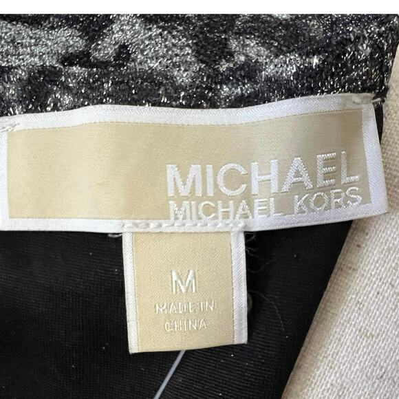 Michael Kors Black Silver Floral 3/4 Sleeve Mini Shift Dress Sz M NWT Holiday - Picture 7 of 9